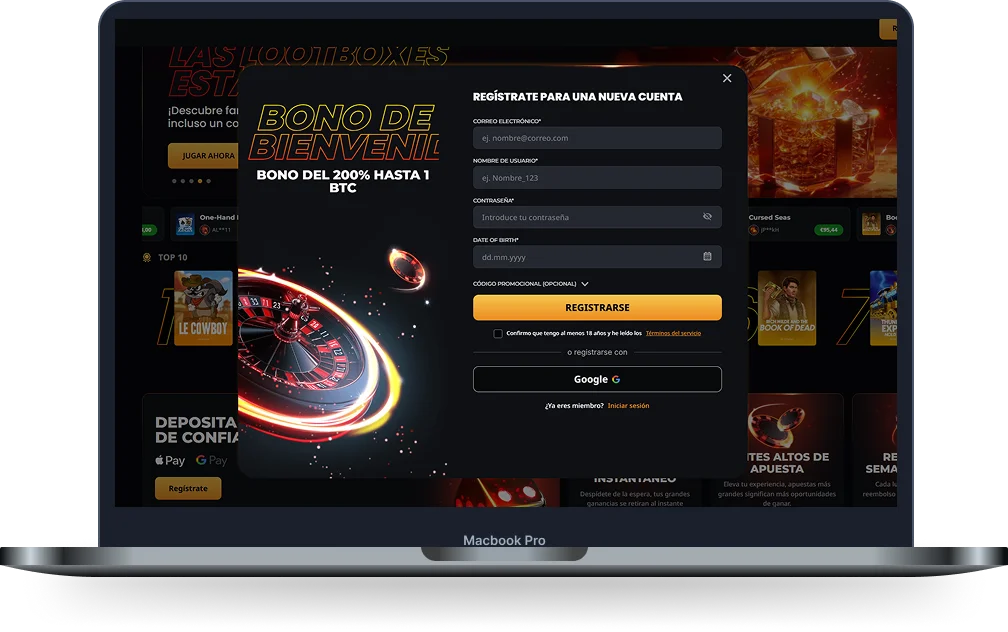 Instant Win registro y bono Instant Win casino registro con bono de bienvenida del 200% y formulario de nueva cuenta